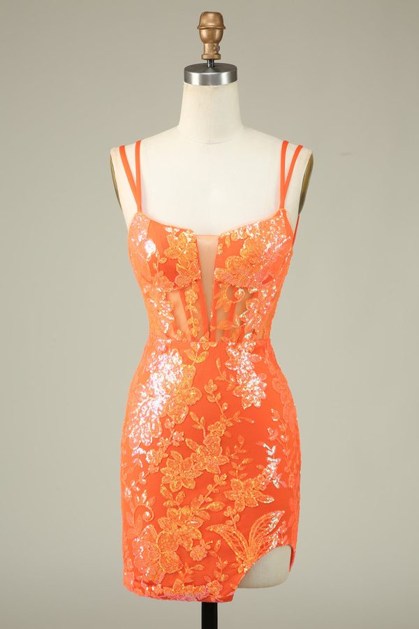 Prachtige Oranje Lace Up Strakke Homecoming Jurk Verkauf
