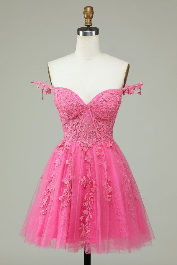 Leuke A Line Spaghetti Bandjes Roze Korte Homecoming Jurk met Appliques Jetzt online