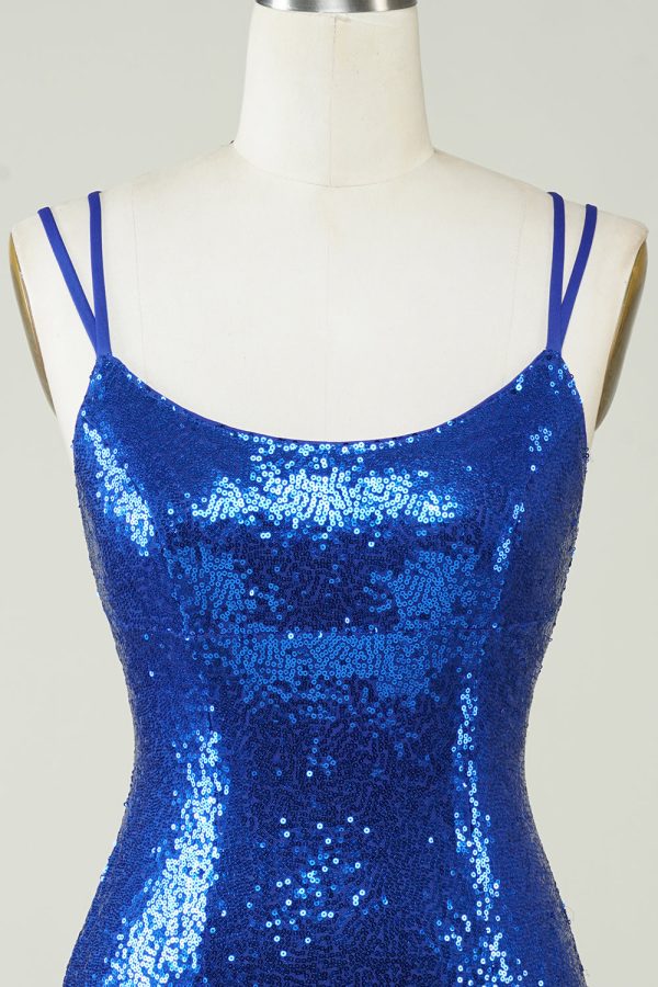 Royal Blue Tight Pailletten Backless Homecoming Jurk Jetzt online – Bild 4