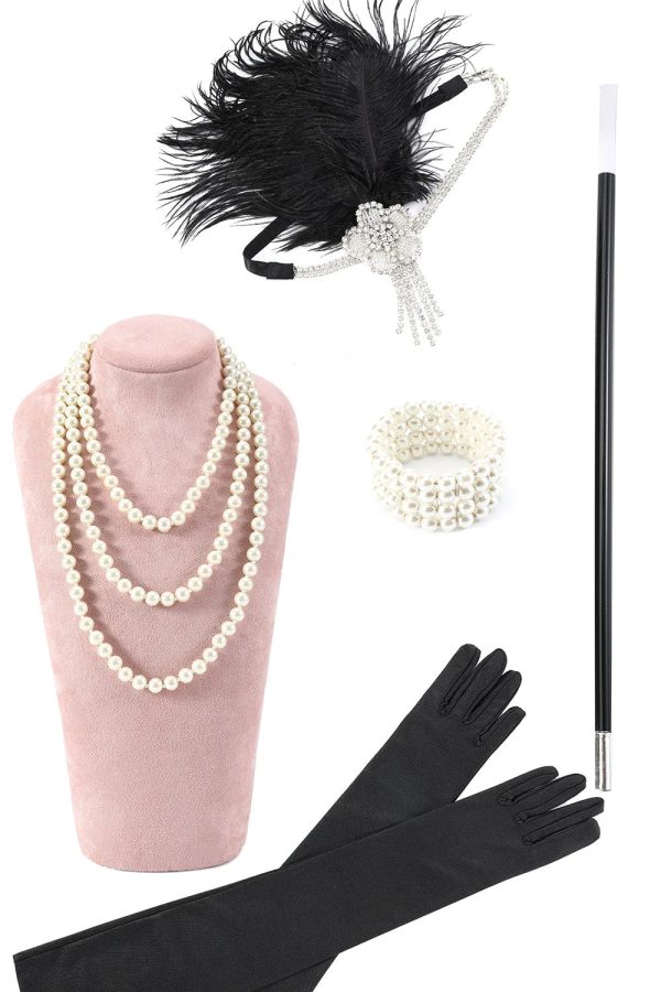 Royal Blue Pailletten 1920s Plus Size Gatsby Jurk met 20s Accessoires Set Mode – Bild 4