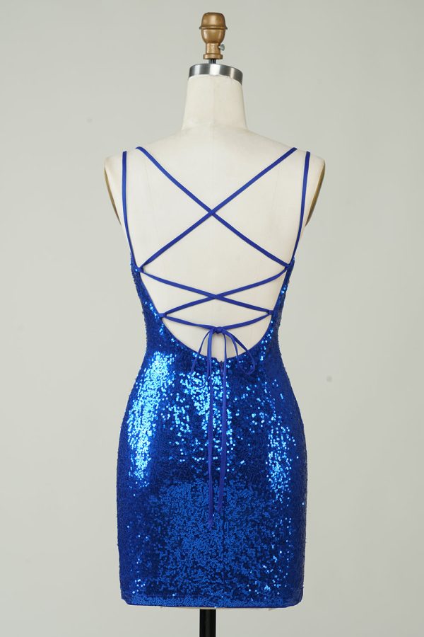 Royal Blue Tight Pailletten Backless Homecoming Jurk Jetzt online – Bild 2