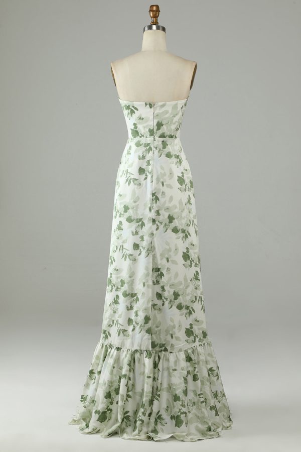 Asymmetrische Strapless Bedrukte Groene Lange Bruidsmeisje Jurk Online – Bild 2