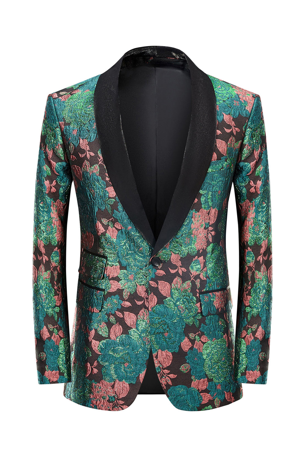 Groene Sjaal Revers Jacquard Floral Patroon Heren Homecoming Suit Jas Blazer Verkauf