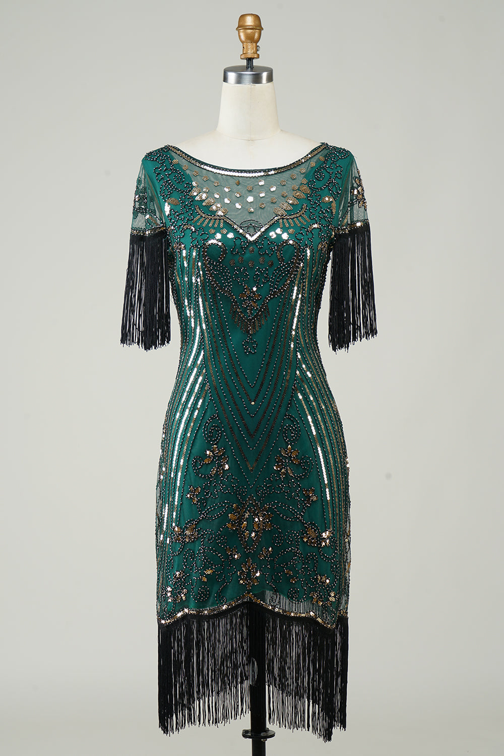 Donkergroene Pailletten 1920s Flapper Jurk met Franjes Online
