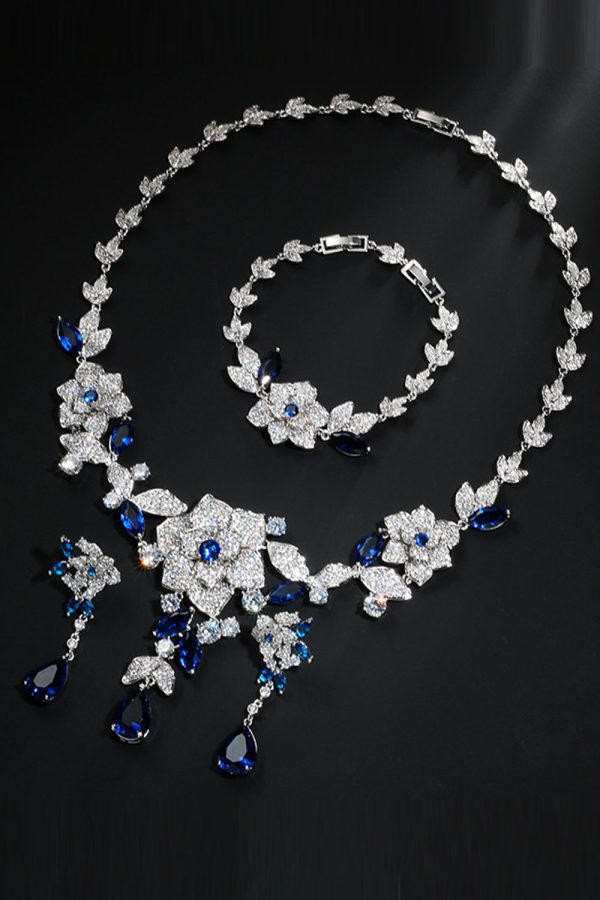 Royal Blue Bloem Armband Ketting Sieraden Set Zu verkaufen