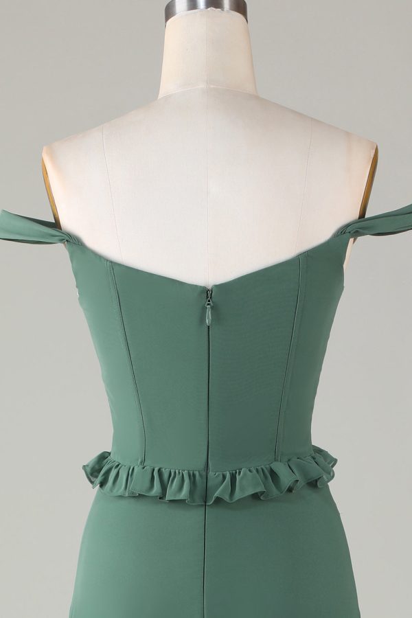 Eucalyptus Off the Shoulder Corset Lange Bruidsmeisjesjurk Im Angebot – Bild 5