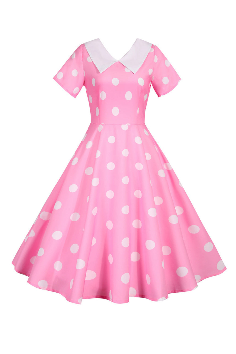 Polka Dots Roze Vintage Jurk met Korte Mouwen Online