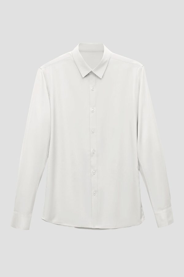 Wit Massief Lange Mouwen HerenPak Shirt Angebot