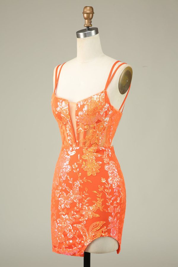 Prachtige Oranje Lace Up Strakke Homecoming Jurk Verkauf – Bild 3