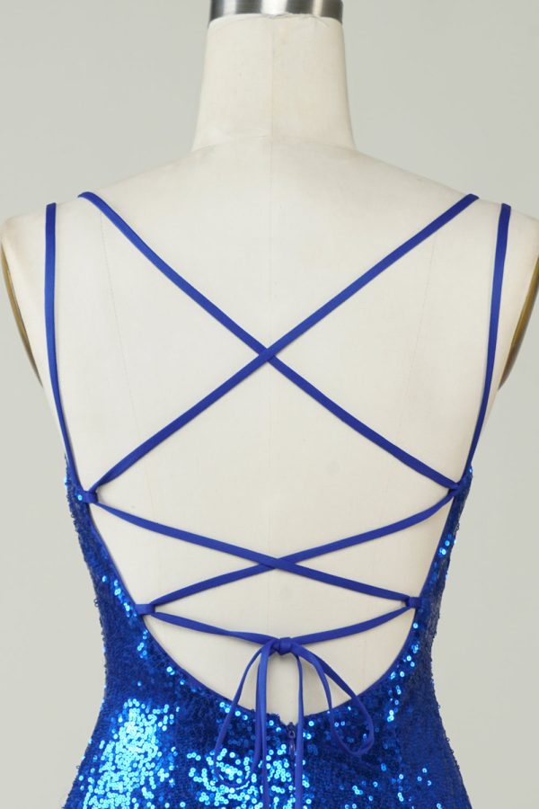 Royal Blue Tight Pailletten Backless Homecoming Jurk Jetzt online – Bild 5
