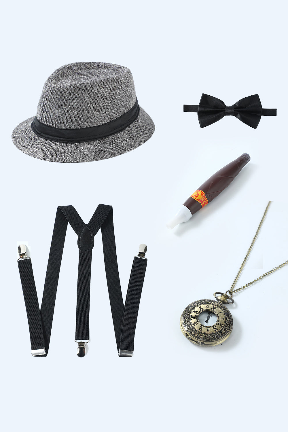 Grijze 1920s Accessoires Set voor Mannen Rabatt