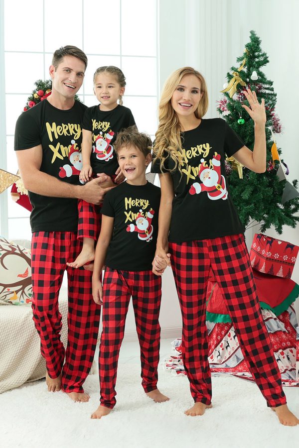 Zwart & Rood Geruite Familie Kerst Pyjama met Korte Mouwen Schn?ppchen