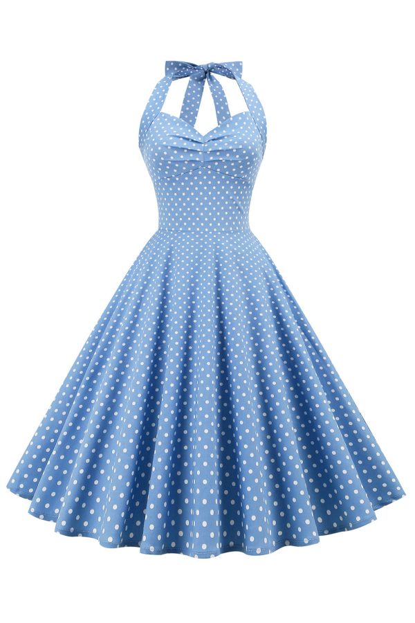 Retro Polka Dots Halter Open Rug Jurk Im Angebot
