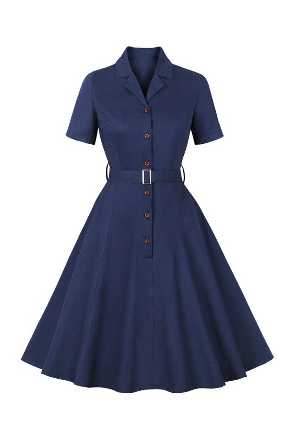 marine korte mouwen knoop jaren 1950 jurk Online-Verkauf – Bild 2