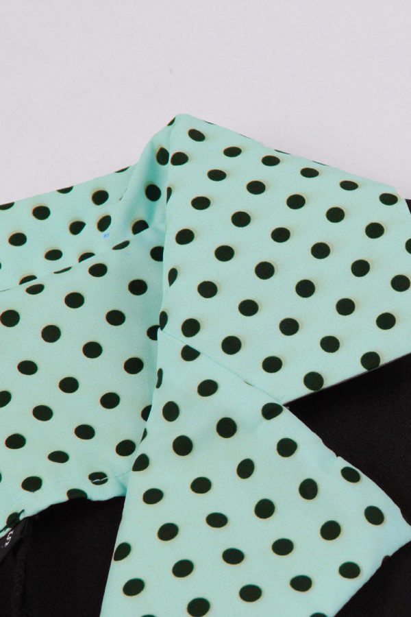 Groene korte mouwen polka dots 1950s jurk met riem Verkauf – Bild 5