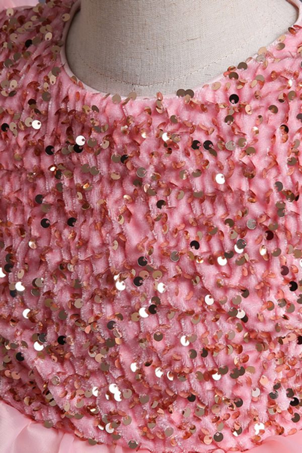 Pofmouwen roze pailletten meisjes jurken met strik Online-Schn?ppchen – Bild 4