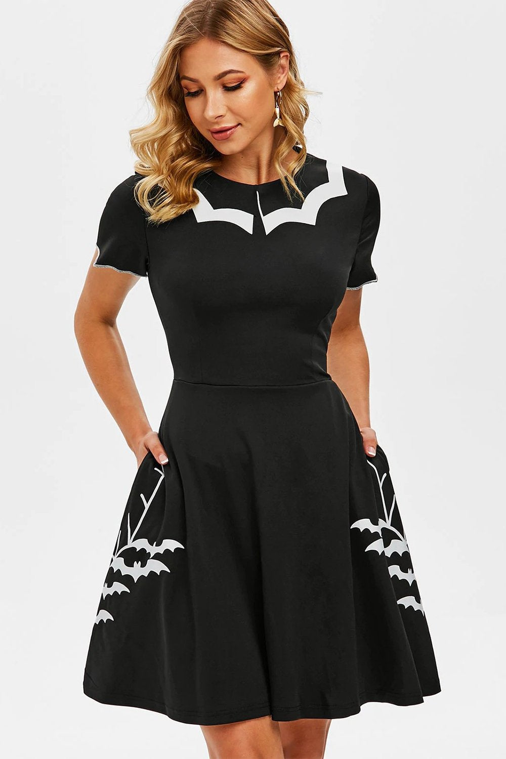 Zwarte Bat Print Halloween Jurk Jetzt online