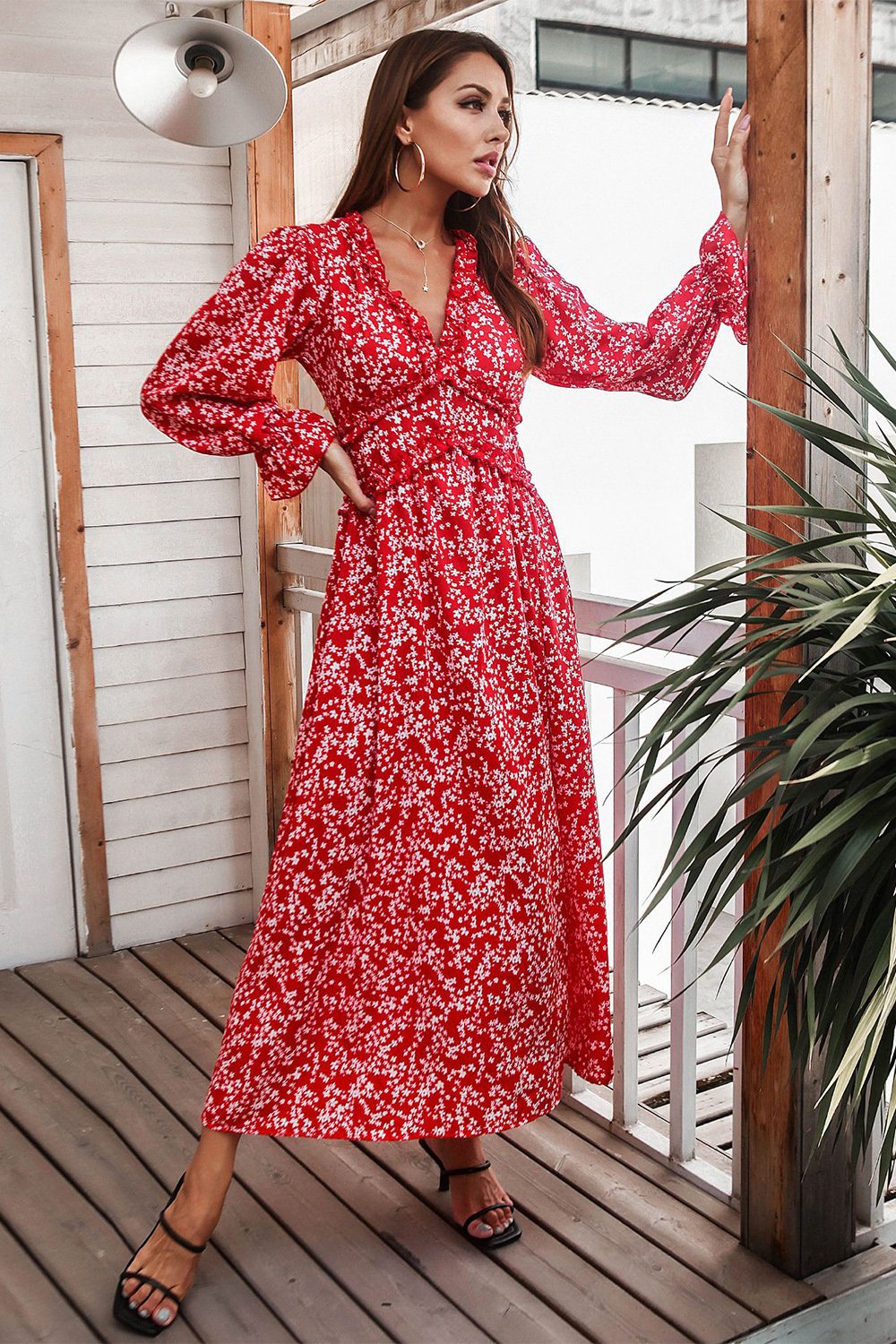 Rode Bloemenprint Casual Jurk Im Angebot
