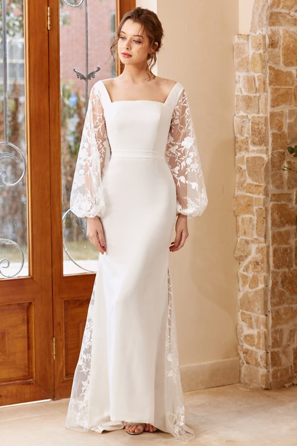 Witte Zeemeermin Lange Mouwen Trouwjurk Online – Bild 4