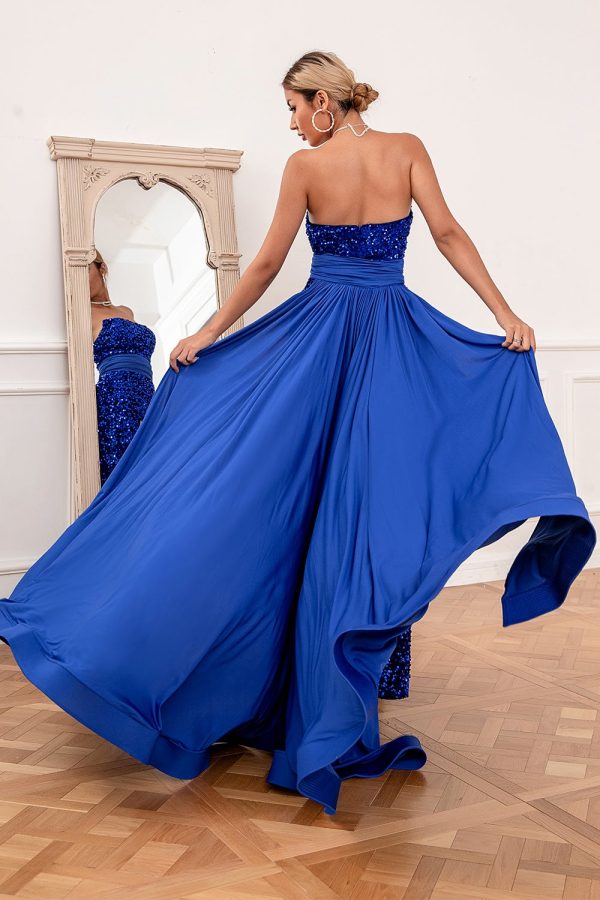Koningsblauw Pailletten Strapless galajurk Im Angebot – Bild 2