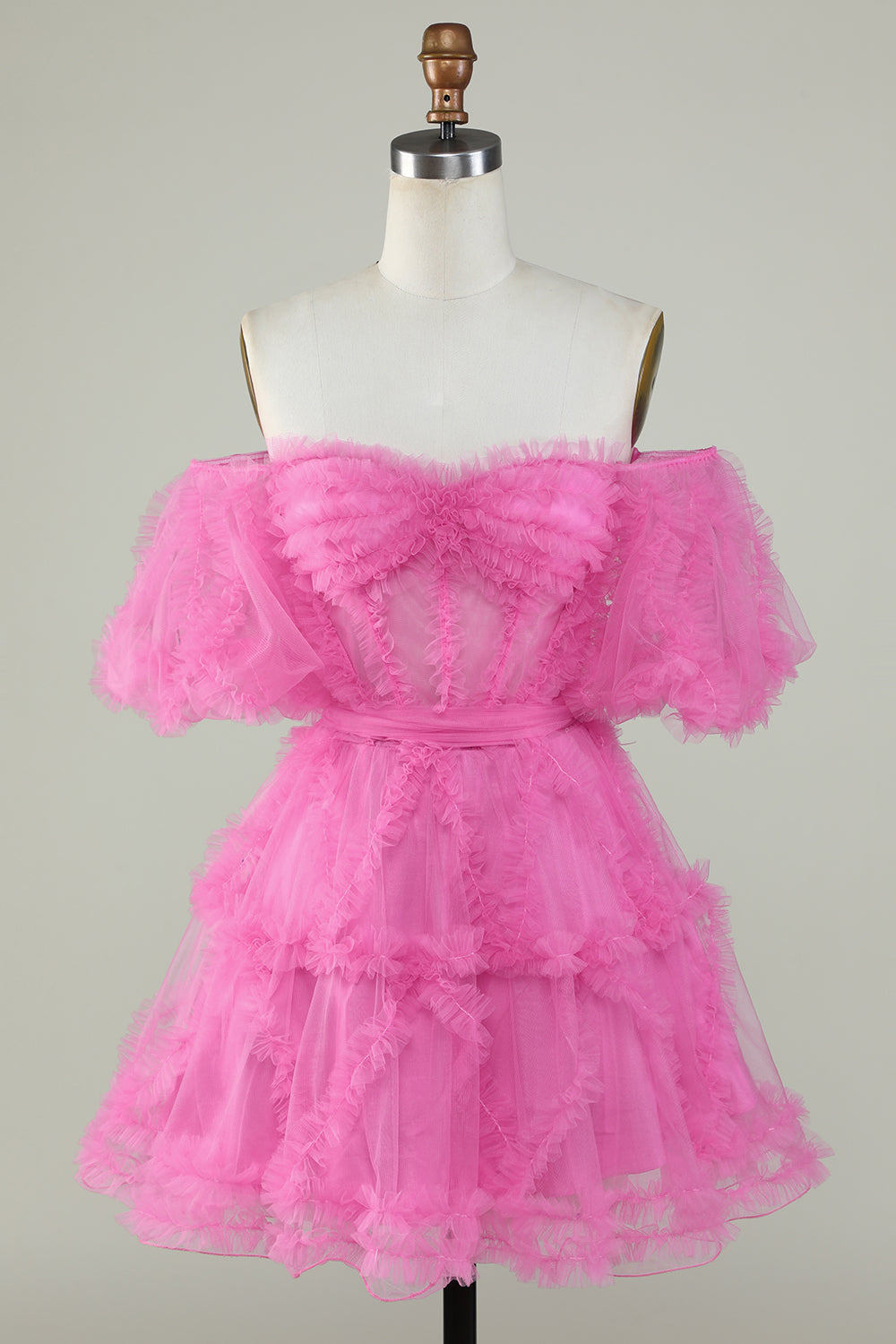 Leuke een lijn van de schouder roze tule homecoming jurk Online-Verkauf