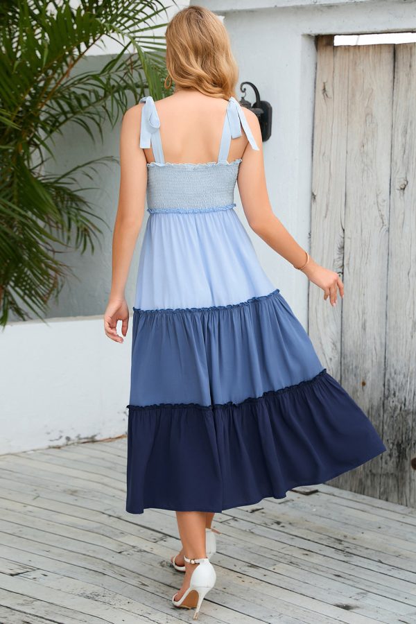 Blauwe A Line Midi Zomerjurk met Geplooid Schn?ppchen – Bild 2