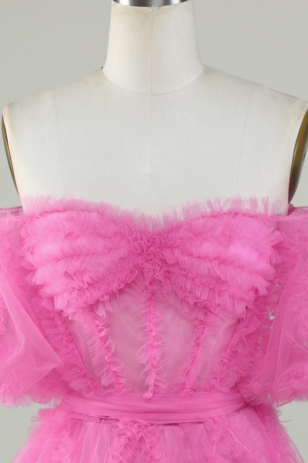 Leuke een lijn van de schouder roze tule homecoming jurk Online-Verkauf – Bild 4