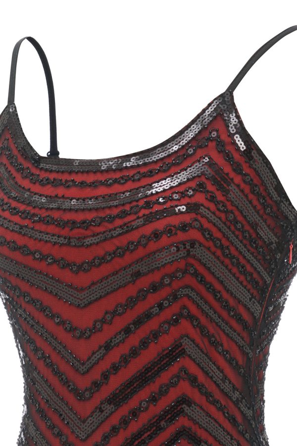 Zwart Rood Spaghetti Bandjes 1920s Jurk Online-Verkauf – Bild 5