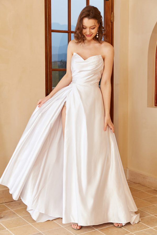 Witte Satijn Sweetheart Trouwjurk met Spleetje Mode – Bild 4