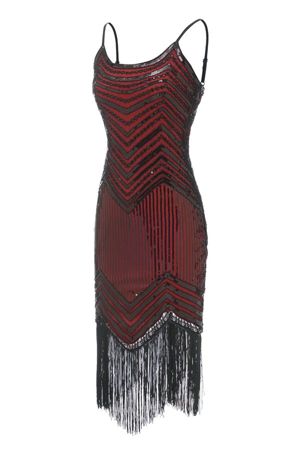 Zwart Rood Spaghetti Bandjes 1920s Jurk Online-Verkauf – Bild 3