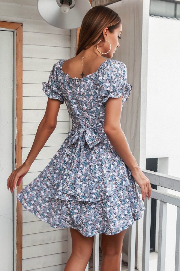 Blauwe Bloemen Zomer Boho Jurk Online – Bild 2
