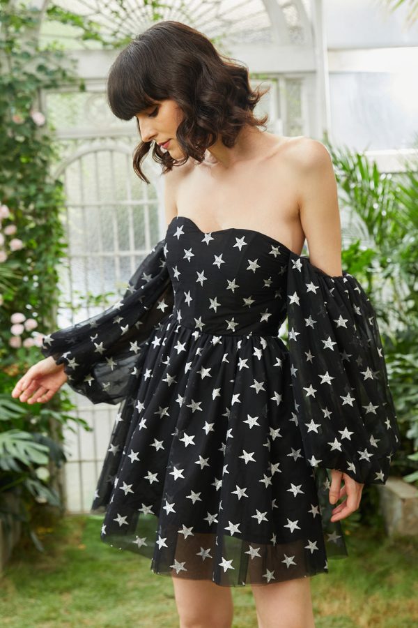 Zwarte Off the Shoulder Stars Homecoming Jurk Online – Bild 3
