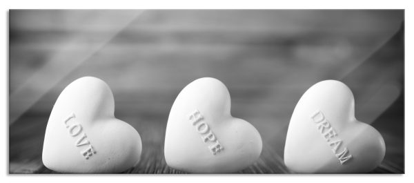 Love Hope Dream Hearts, Glasbild Panorama Rabatt
