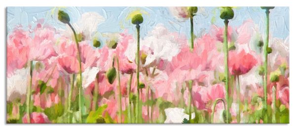 Blumenwiese Mohnblumen, Glasbild Panorama Online-Verkauf