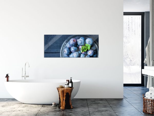 Glas mit frischen Blaubeeren, Glasbild Panorama Rabatt – Bild 4