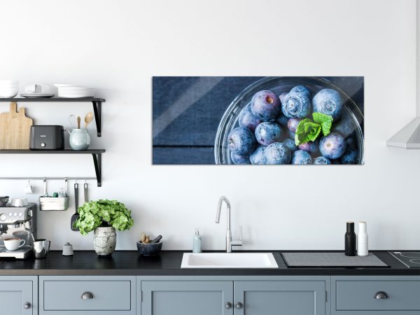 Glas mit frischen Blaubeeren, Glasbild Panorama Rabatt – Bild 3