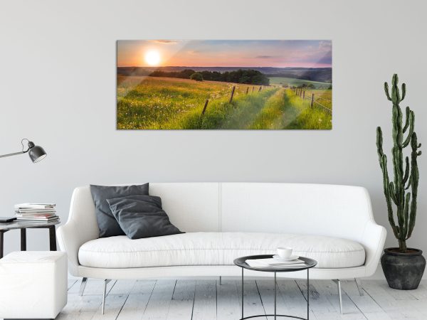 Bergwiese im Sonnenaufgang, Glasbild Panorama Online-Schn?ppchen – Bild 2