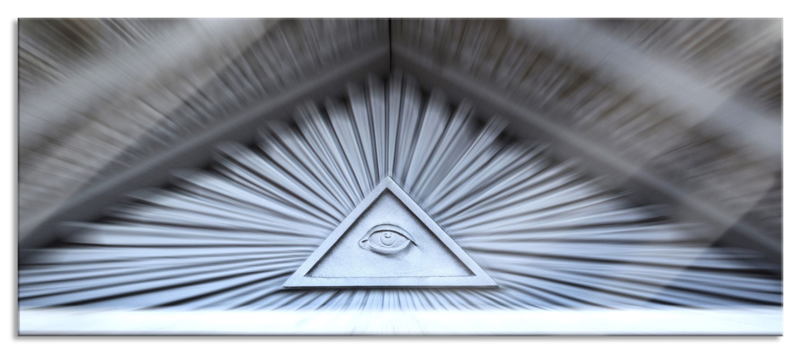 Dach mit Illuminati Auge, Glasbild Panorama Rabatt