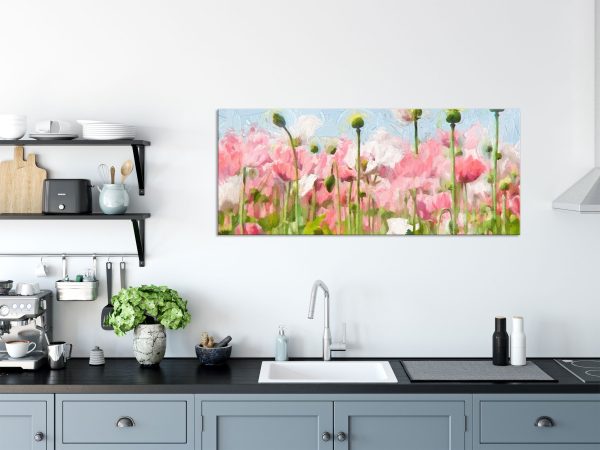 Blumenwiese Mohnblumen, Glasbild Panorama Online-Verkauf – Bild 3