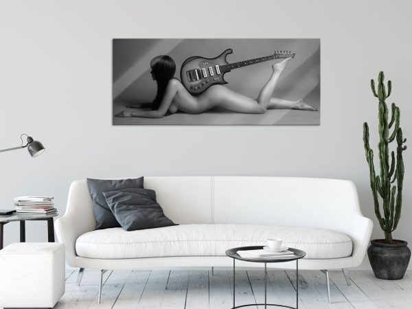 Nackte Frau mit Gitarre, Glasbild Panorama Online – Bild 2