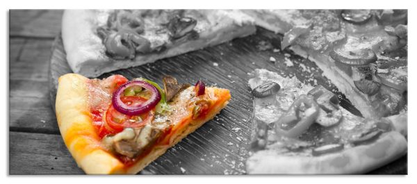 Pizza auf Holzbrett, Glasbild Panorama Angebot