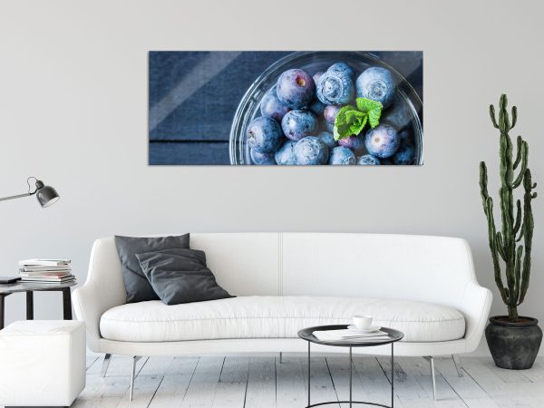Glas mit frischen Blaubeeren, Glasbild Panorama Rabatt – Bild 2