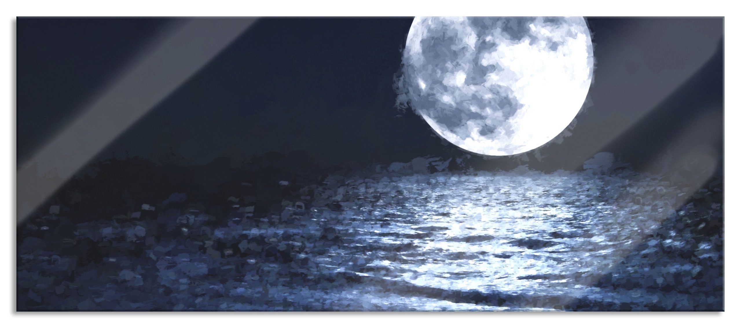 aufgehender Mond über Wasser, Glasbild Panorama Mode