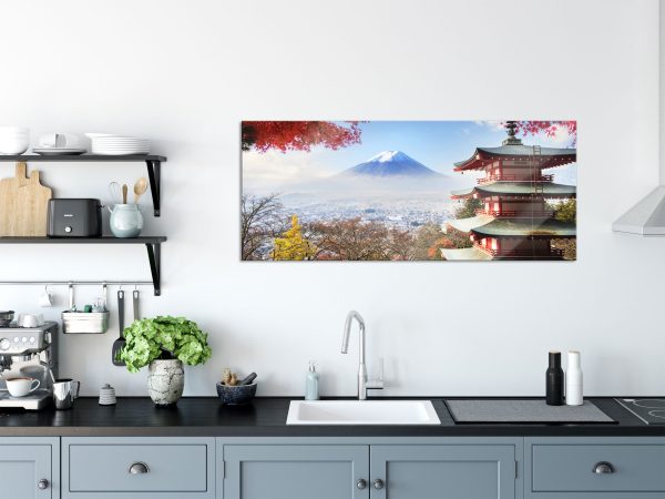 Japanischer Tempel im Herbst, Glasbild Panorama Mode – Bild 3