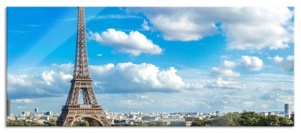 Riesiger Eiffelturm in Paris, Glasbild Panorama Im Angebot