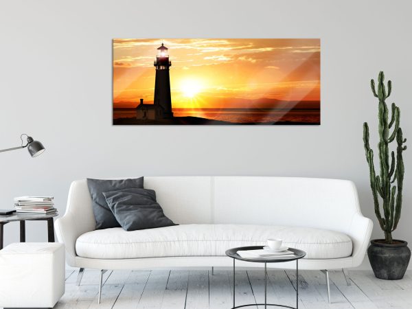 Leuchtturm im Sonnenuntergang, Glasbild Panorama Angebot – Bild 2