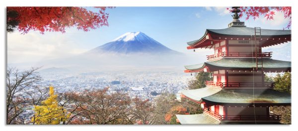 Japanischer Tempel im Herbst, Glasbild Panorama Mode